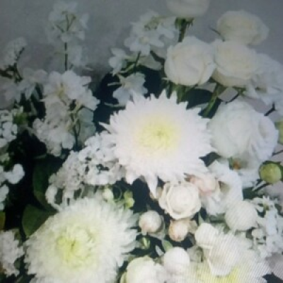 Snow White  - A seasonal selection of quality pure white flowers designed and presented in an arrangement set in a container or Box or vase. 